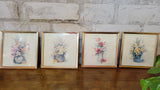 Set of 4 Paul Whitney Hunter Floral Prints in Brass Frames