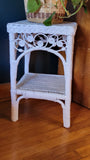 Square White Wicker Plant Stand/End Table