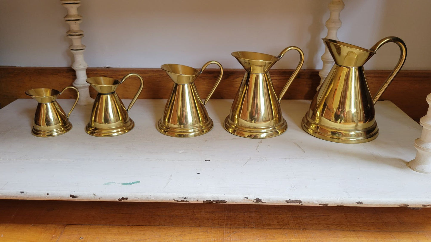Set of 5 Brass Like Jugs in Varying Sizes