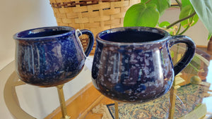 Heavy Blue Speckled Pottery Mugs