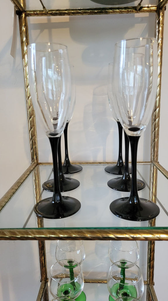 Luminarc France Black Stemmed Champagne Glasses