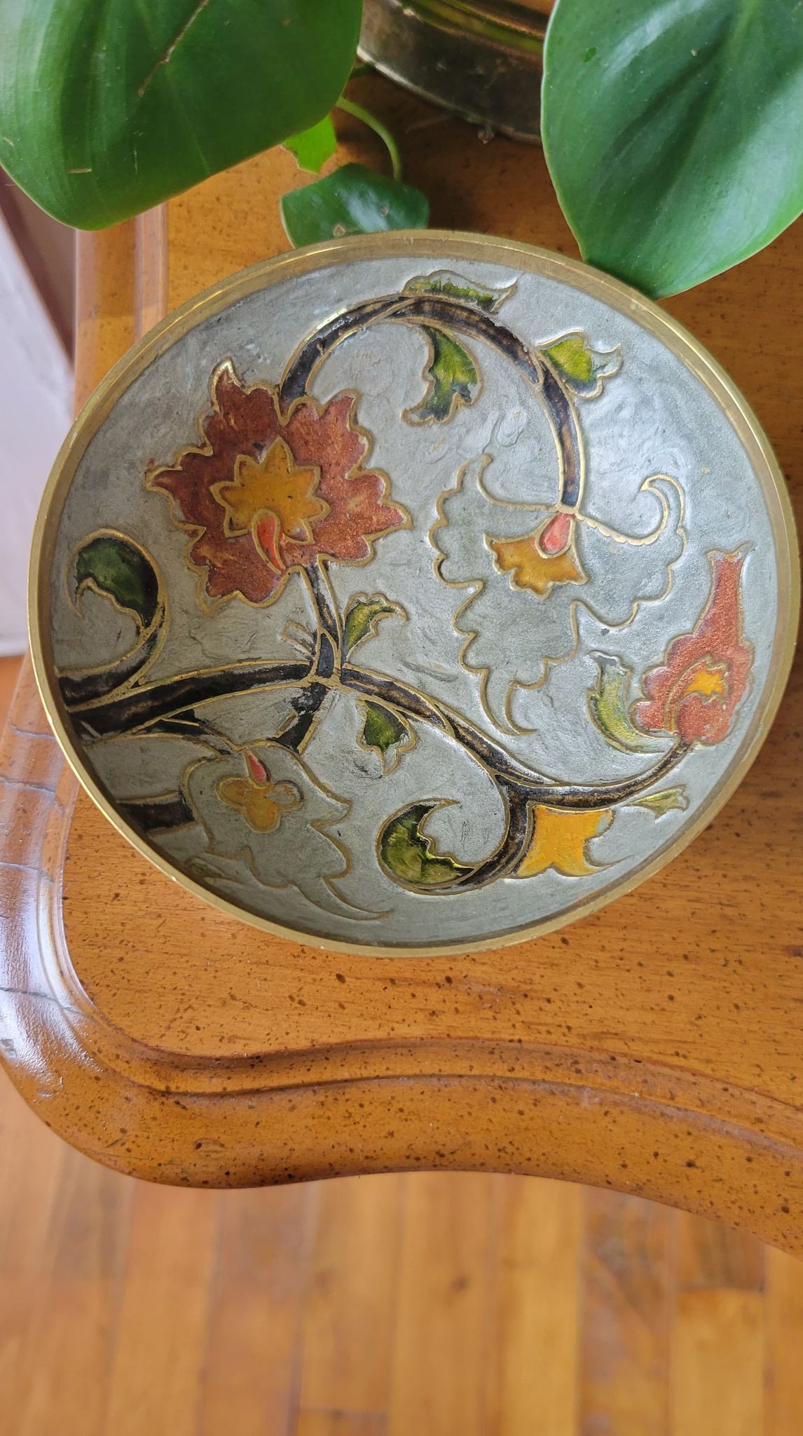 Enameled Brass Pedestal Dish