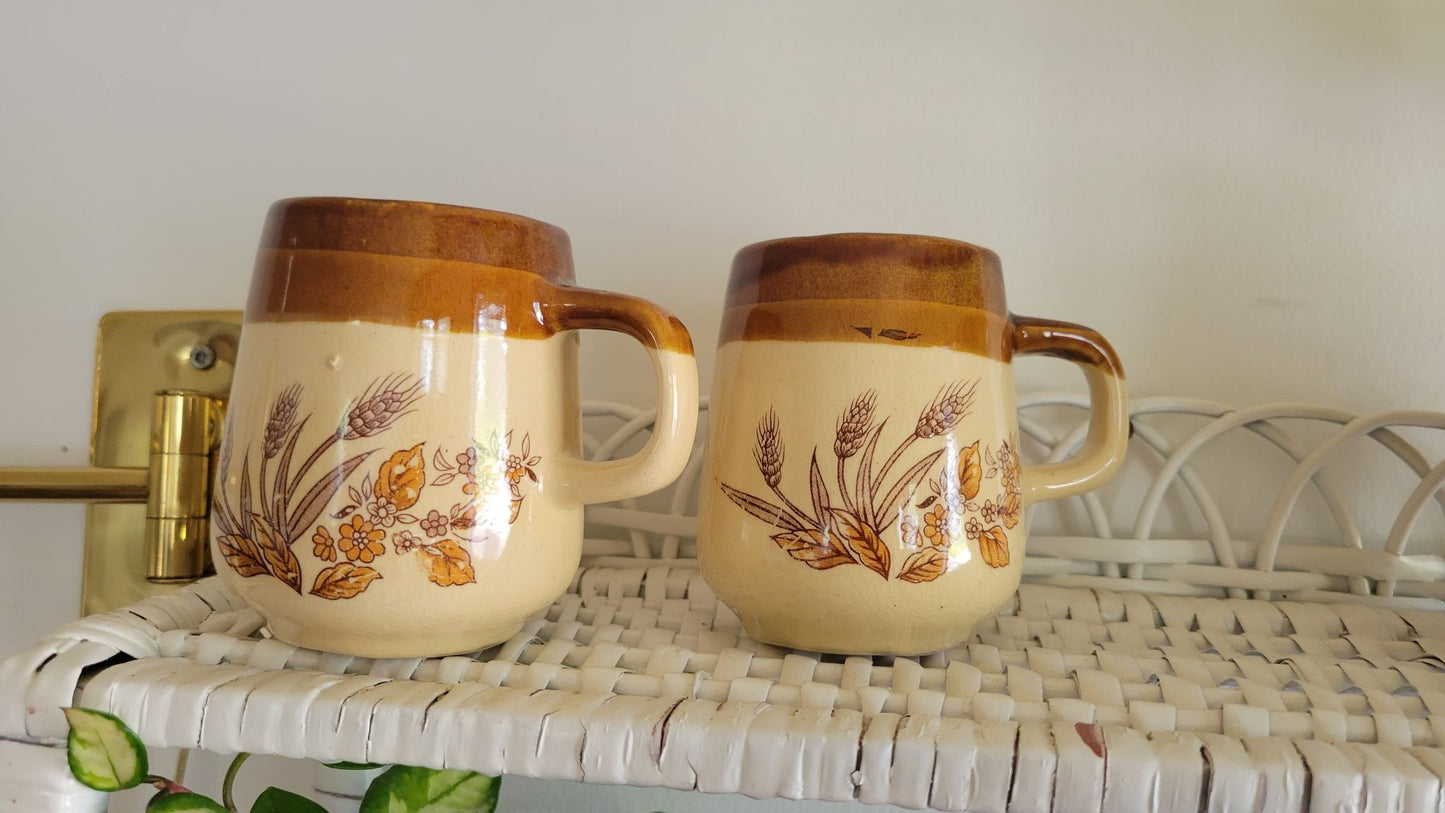 Set of 2 Pottery Mugs with Wheat Field Design