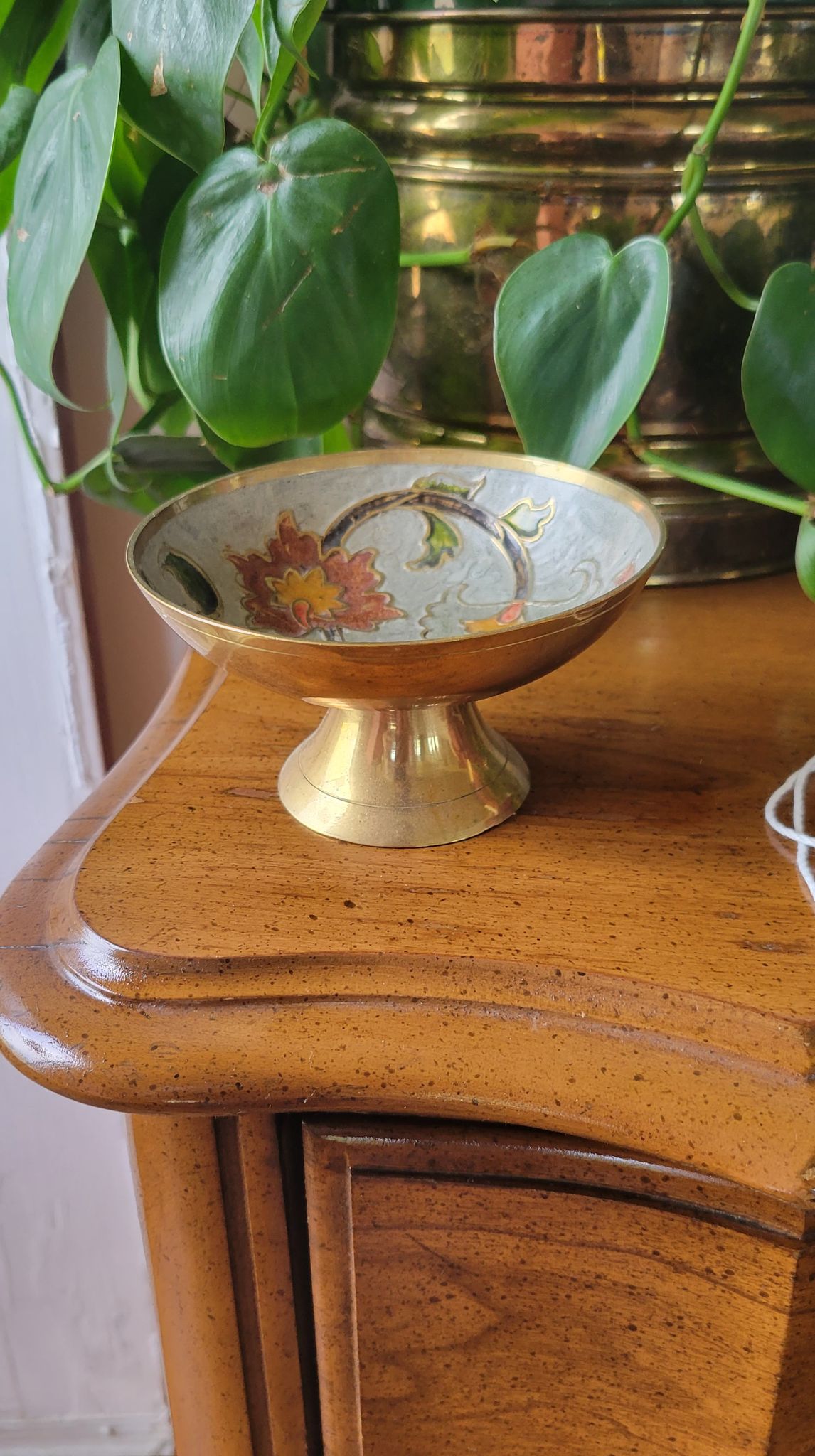 Enameled Brass Pedestal Dish