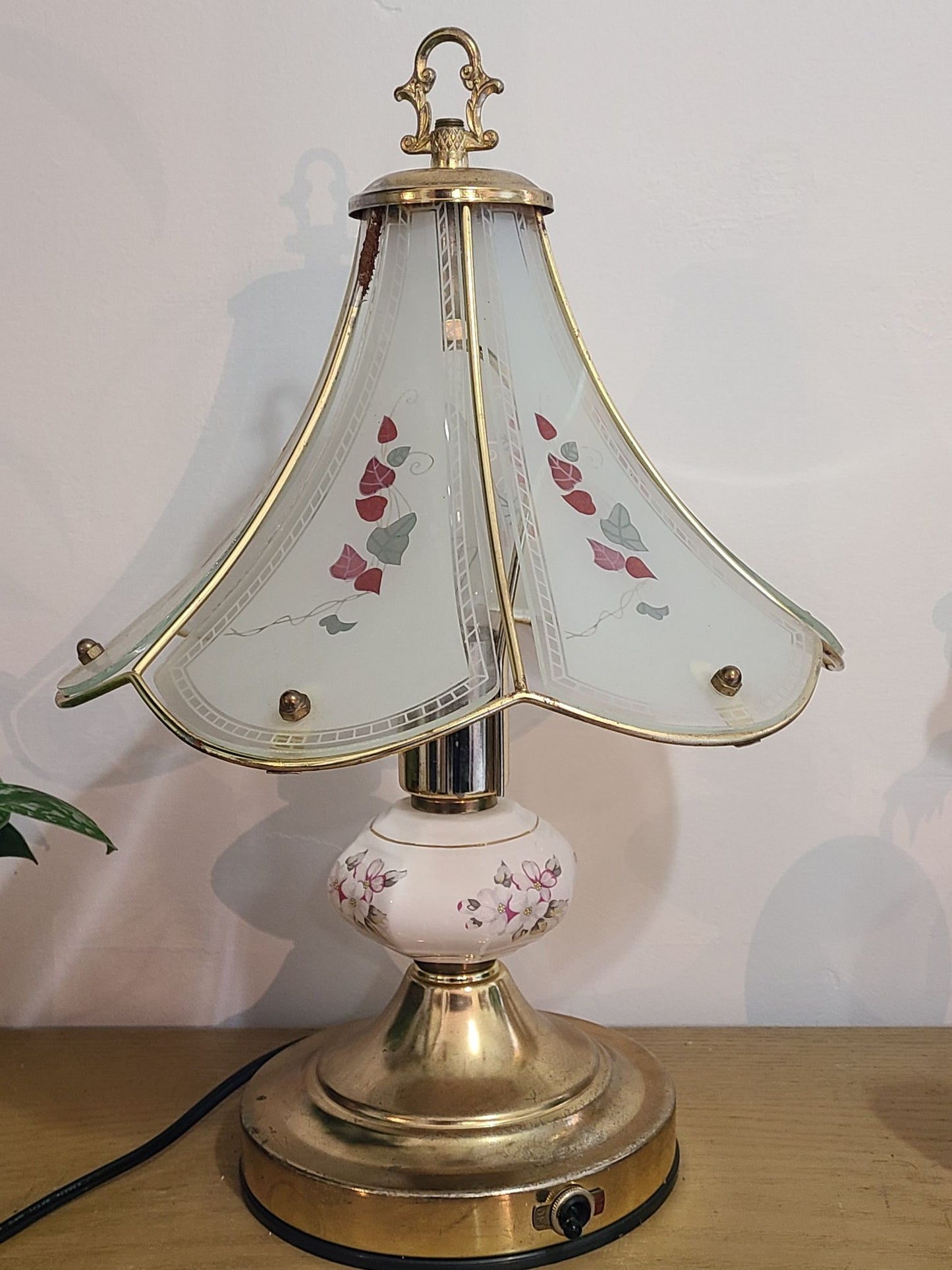 Vintage Brass/Glass Lamp with Ceramic Detail